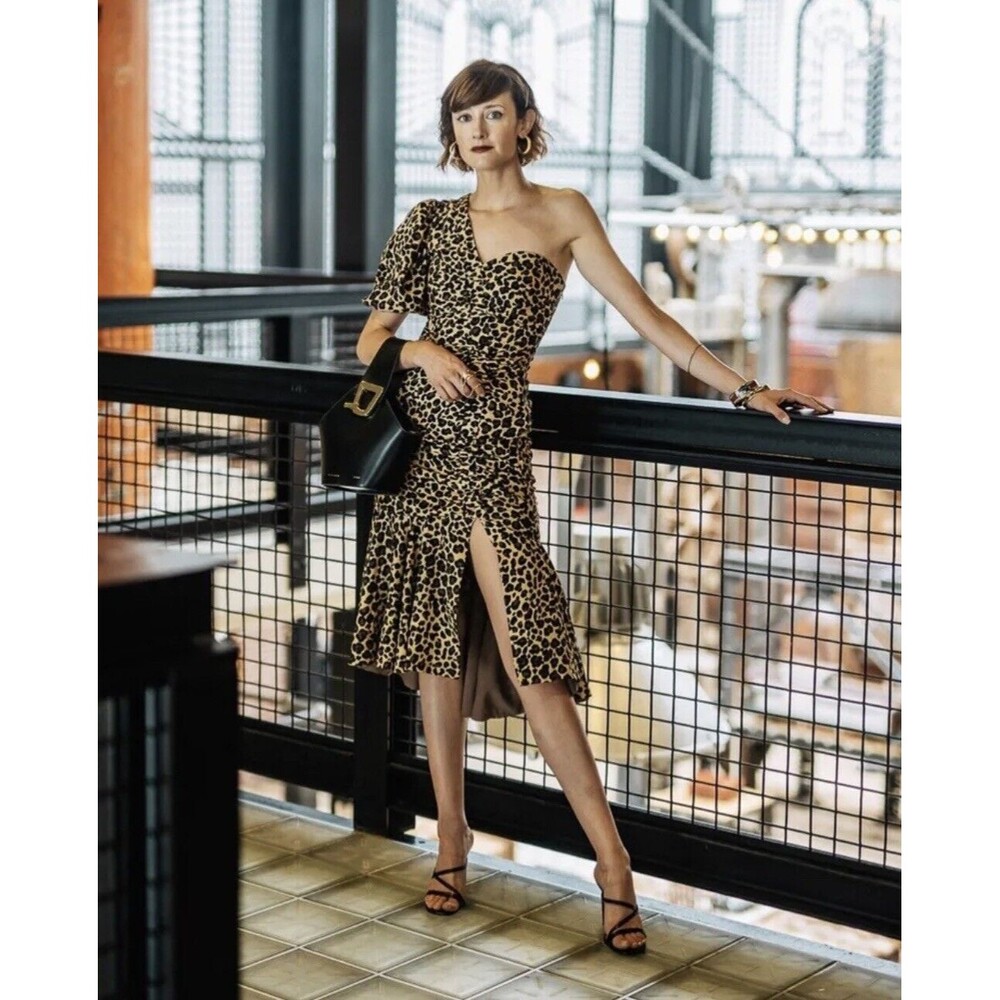 Jonathan Simkhai One Shoulder Leopard Print Dress Size 10
